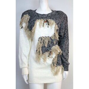 VINTAGE 90s WOMEN'S SWEATER - ANN WI - SIZE S - FRINGE & BEADING